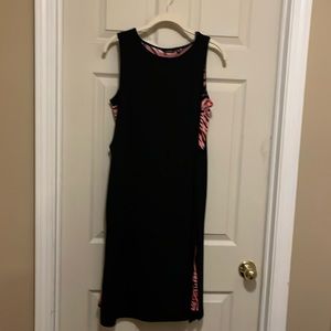 Iman black dress leopard pink black pattern under layer.